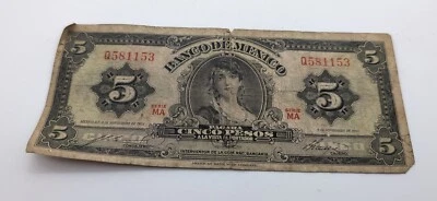 1961 Mexico 5 Pesos GYPSY Mexican Banknote Billetes Mexican Currency Gypsy Queen - Image 1 of 4