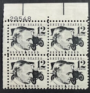 US Prom. Americans, Scott 1286A, 12c Henry Ford, P.B. of 4, Tagged, MNH, F-VF - Picture 1 of 2