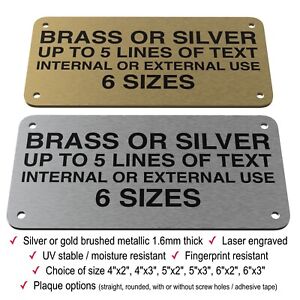 Engraved Memorial Plaque Sign Bench Name Plate Brushed Brass / Silver Effect