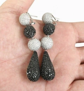 4Ct Round Lab-Created Black Diamond Drop/Dangle Earrings 14k White Gold Finish - Picture 1 of 3