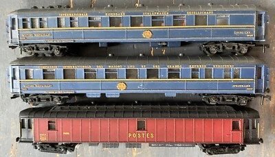 HORNBY HO 3 voitures CIWL voyageurs BLEU fourgon postal bagages Pullman SNCF - Photo 1/4