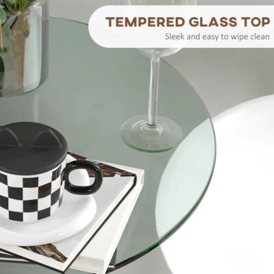 Table Glass Coffee Room Living Chrome Modern Kitchen Round Tempered Bar Stand - Image 1 of 4