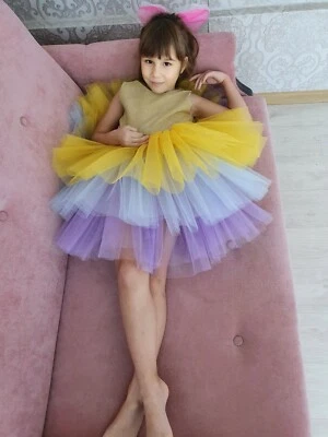 vestido arco iris hinchado para niñas con tul Foto 1 de 4
