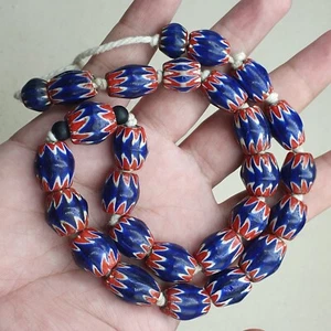 Venetian Style Vintage Blue Chevron Beaded Necklace - Picture 1 of 22