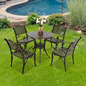 Outdoor Patio Bistro Set 3/5 Pieces Furniture Cast Aluminum Dining Table Chair - Picture 1 of 25