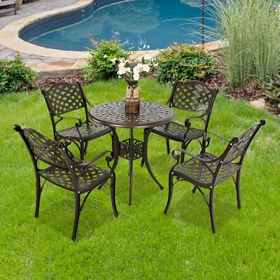 ELECWISH Outdoor Patio Bistro Set 3/5 Pieces Furniture Cast Aluminum Dining Table Chair