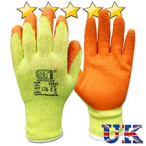 24 PAIRS LATEX COATED ORANGE RUBBER SAFETY WORK GLOVES MENS BUILDERS GARDENING - Picture 1 of 9