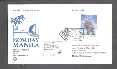 (887879) First Flight, India - Philippines Cover