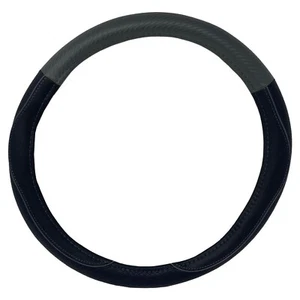 Black Grey Carbon Fiber Steering Wheel Cover Fits Cars Trucks 14.5" - 15.5" - Picture 1 of 1