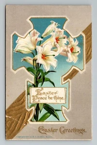 Cartolina d'epoca gigli pasquali pace sia tua croce auguri affrancata - Foto 1 di 2
