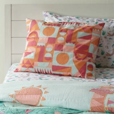 Caja y barril geométrico algodón ROSA CORALES BLANCO almohada estándar simulada NIÑOS Foto 1 de 4