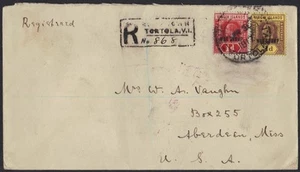 VIRGIN ISLANDS TO U.S. 1917 REGISTERED "TORTOLA" TO ABARDEEN, MISS - Picture 1 of 2
