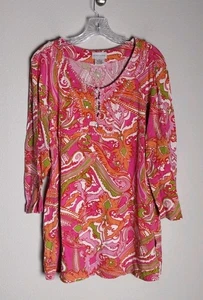 Soft Surroundings Pink Paisley Pearl Rhinestone Beaded Tunic Top X-Large - Picture 1 of 4