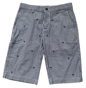 Brooks Brothers Boy's Sz 10 Embroidered Shorts Palm Tree Blue White Stripe - Picture 1 of 6