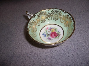 TAZZA DA TÈ SINGOLA PARAGON VINTAGE CENTRO FLOREALE VERDE MENTA DECORATA ORO - Foto 1 di 3