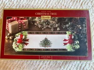 SPODE CHRISTMAS TREE FIGURAL TARTAN SERVING TRAY KITCHEN NEW IN BOX - Picture 1 of 3