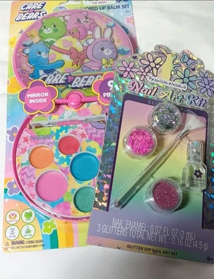 Care Bears Lip Balm Cotton Candy Scent Compact Mirror Glitter Dip Nail Art Set  - Image 1 of 4