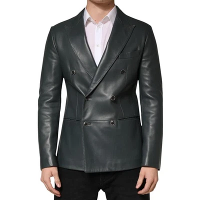 Blazer DOLCE & GABBANA Cuero Negro Doble Pecho 2 Botones IT50/US40/L 7430usd Foto 1 de 4