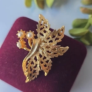 Vintage ROMA Brosche goldfarben Kunstperlen Anstecknadel - Bild 1 von 3