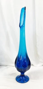 1960 MCM Wikinger geschwungene Vase 20 Zoll blau Swing Vase Glas - Bild 1 von 5