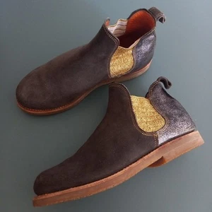 Penelope Chilvers UK 4 EU 37 Patchwork Safari Chelsea Boots Slate Pewter & Gold - Imagen 1 de 10