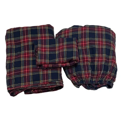 LL Bean 100% Cotton Thick Flannel Twin Sheet Set Tartan Plaid Red Blue Winter - Image 1 of 4