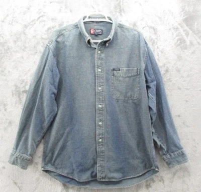 Vintage Chaps Ralph Lauren Shirt Mens Large Blue Demin Button Down Distressed - Image 1 of 4