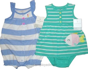 Girls Romper Creeper One Piece Carters Summer Baby Clothes 2 Outfits Lot  - Picture 1 of 1