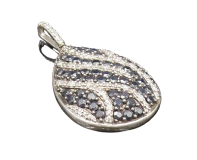 Colgante vintage de plata 925 con diamantes genuinos y espinela negra en forma de pera PT21167 Foto 1 de 4