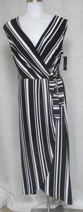* NEW INC black white striped V neck sie tie sleeveless maxi dress sz M P NEW! - Picture 1 of 7
