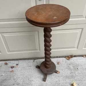 Hand Carved Wood Barley Twist Side Display Wine Table Pedestal Plant Stand 33.5” - Picture 1 of 7