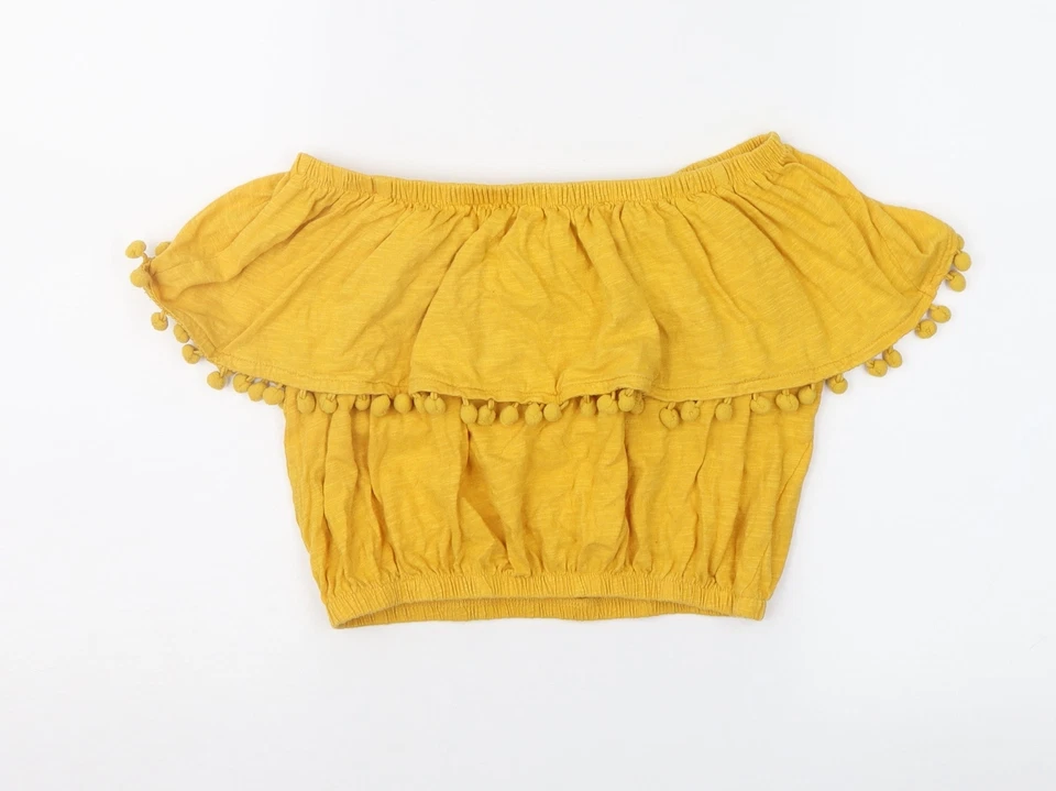 Primark Womens Orange Cotton Blend Cropped Blouse Size 8 - Image 1 of 4