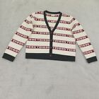 Tory Burch Sweater Womens Large Wool Striped Tennis Spell Out Sport Cardigan