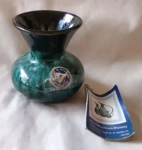 Jarrón esmaltado por goteo de cerámica Blue Mountain de colección de 3,5" Canadá con folleto y pegatina - Imagen 1 de 8