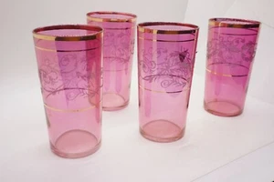Juego de 4 vasos de arándano de colección con acentos de exceso y adorno dorado - Imagen 1 de 6