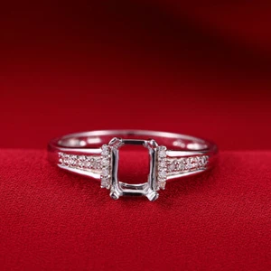 Emerald 6.5x5mm Semi Mount Gift Ring Setting New 10k White Gold 0.1ct Diamonds - Picture 1 of 8