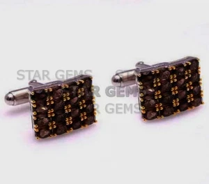 Natural Smoky Quartz Gemstone 14k Gold Plated Silver Cufflink Men's Jewelry CF95 - Picture 1 of 4