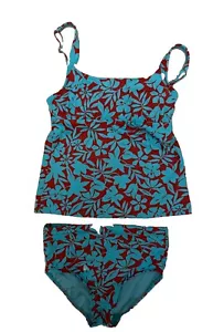 Traje de baño Tankini con aros acolchado azul/rojo floral talla 2P Lands End 2 piezas - Imagen 1 de 7
