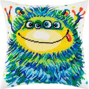 Needlepoint/Tapestry vintage throw pillow cover "LITTLE MONSTER" embroidery kit - Picture 1 of 12
