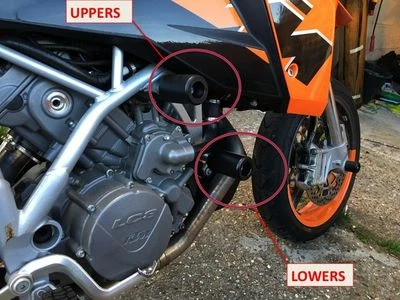 KTM 950  990 SUPERMOTO LOWERS CRASH MUSHROOMS SLIDERS BOBBINS BUNGS PROTECT S5B - Image 1 of 4