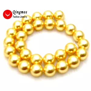 14mm Round Gold Sea Shell Pearl Loose Beads for Jewelry Making DIY Strands 15" - Picture 1 of 2