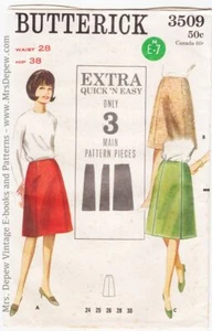 1960s Vintage Sewing Pattern Ladies' Skirts, Butterick 3509 28" Waist - Picture 1 of 4