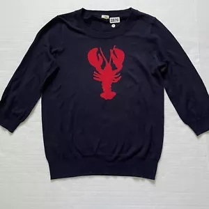 J CREW Sweater Womens 2XS Navy Blue Red Lobster Intarsia 3/4 Sleeve Tunic Cotton - Picture 1 of 7