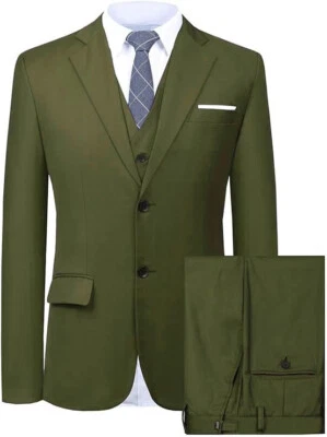 Men's 3 Piece Suit Olive Green Slim fit One Button Business Office Suit - Image 1 of 4