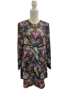 Vestido Rachel Roy Psicodélico Caleidoscopio Floral Sedoso Talla 4 Manga Larga - Imagen 1 de 8