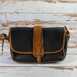 Dooney & Bourke Vintage Equestrian Shoulder Bag Black Tan Leather - Picture 1 of 10