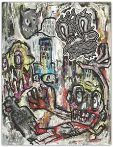 Original JUSTIN AERNI Painting circa 2013 dark art surreal : " 2 CENT HENRY... " - Picture 1 of 1