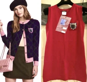 New Tag Chanel Vintage 2013 Red Crest Patch Sweater Dress 34 36 38 2 4 6 Top S M - Picture 1 of 21