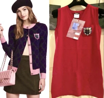 Nuevo Vestido Suéter Etiqueta Chanel Vintage 2013 Parche Cresta Roja 34 36 38 2 4 6 Top M S Foto 1 de 4