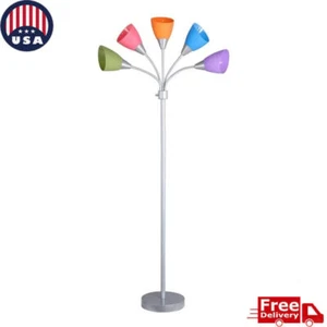 Modern 5 Light Floor Lamp Multi-Color Shades Adjustable Lighting Living Room New - Picture 1 of 9